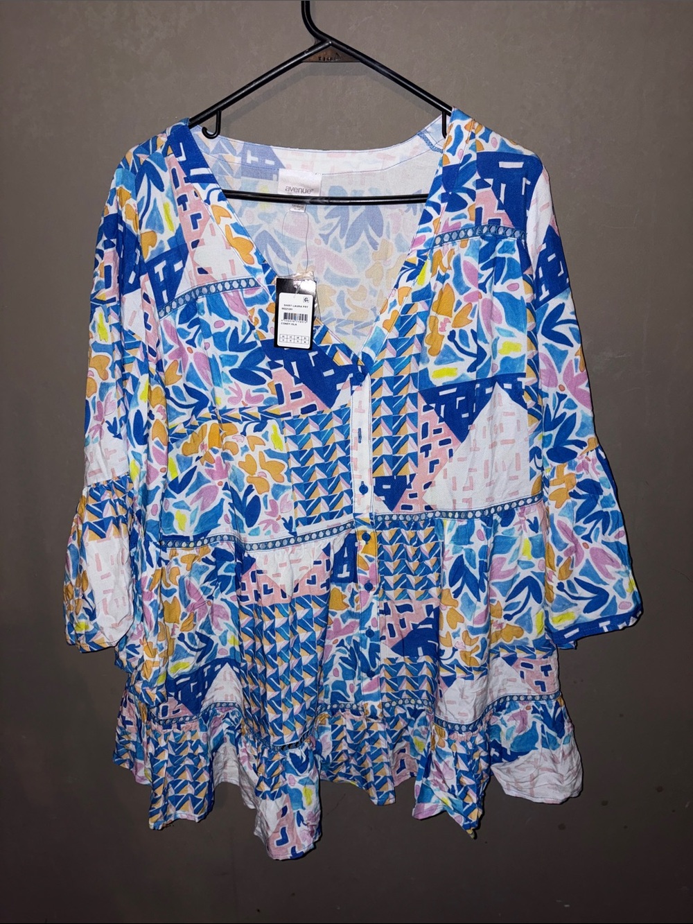 Avenue Blue, Pink & Yellow Mixed-Print V-Neck Tunic